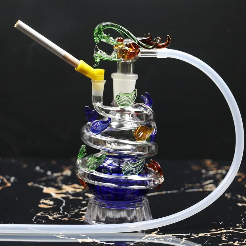 Colorful Dragon Crystal Glass Hookah with Dual Filtration, Glass Hookah Pipe, Dual-Use for Tobacco and Rolling, Washable