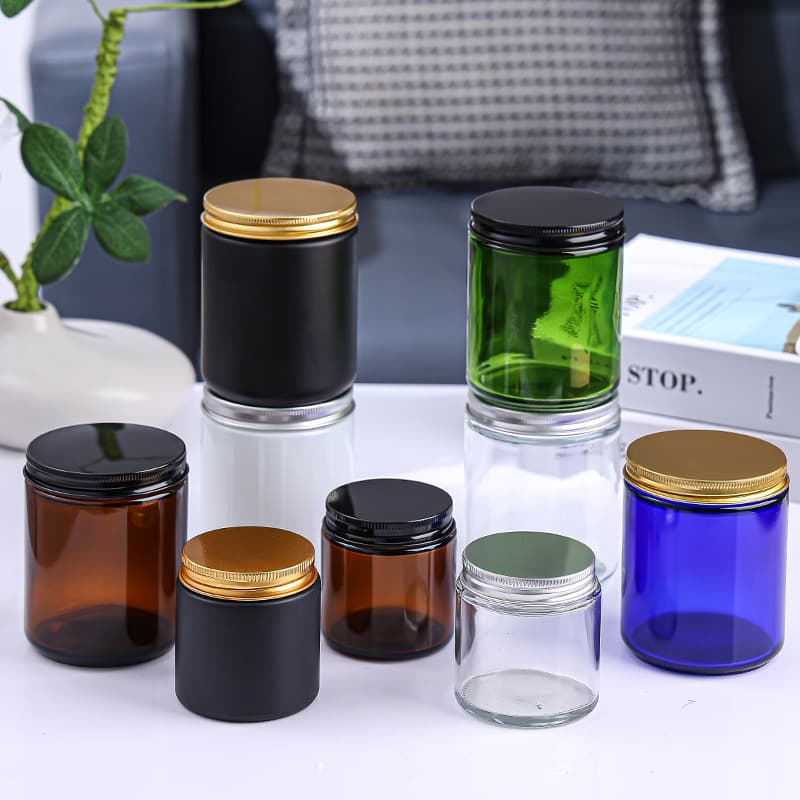 Factory Supply Aluminum Lid Brown Jar Candle Cup Candle Holder Aromatherapy Candle Container Amber Cup Brown Minimalist Glass