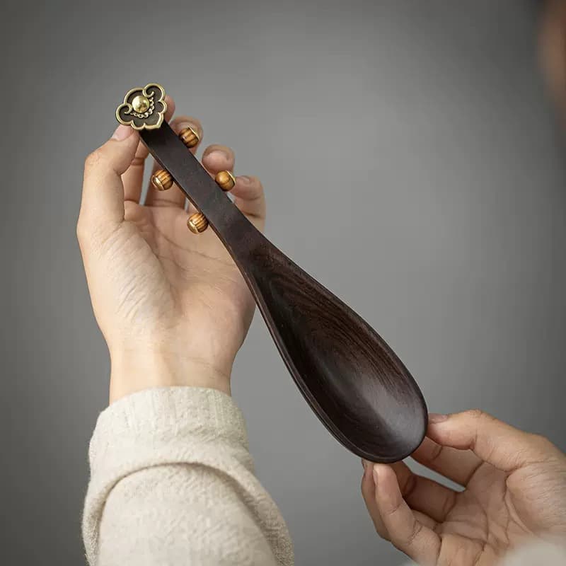 Ebony Pipa-shaped Tea Scoop Gongfu Tea Set Household Gongfu Tea Brewing Tool Tea Ceremony Spare Parts Solid Wood Teaspoon Tea Shovel
