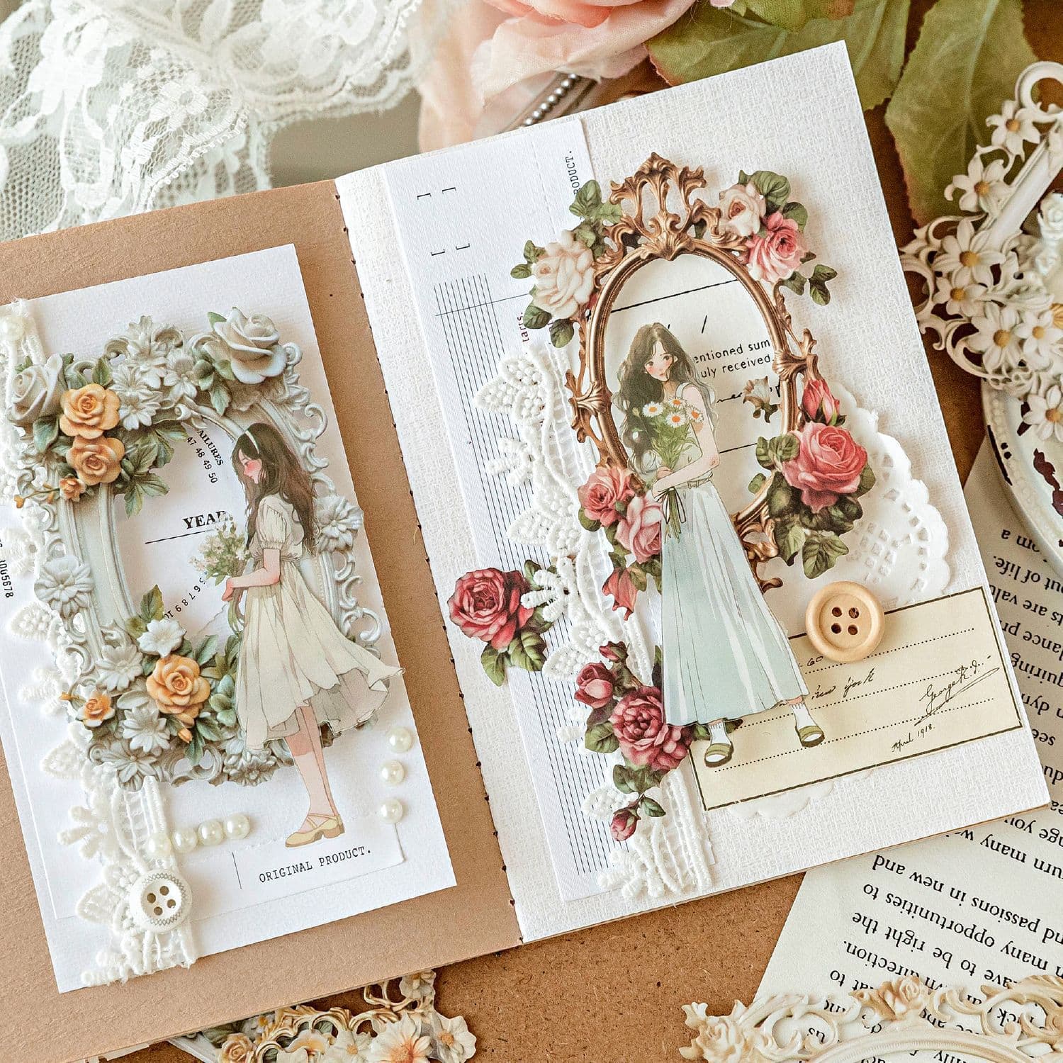 MoMo Flower Manor Series Frame Collage Card Hollow Relief Vintage Frame European Floral Journal Decoration Material