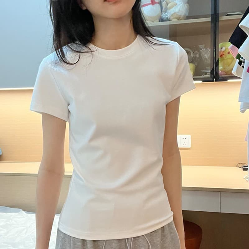 230g Regular Shoulder Xinjiang Cotton Short-Sleeve T-Shirt Summer Casual Versatile Top Solid Color T-Shirt Base Shirt for Women Korean Style Regular Shoulder