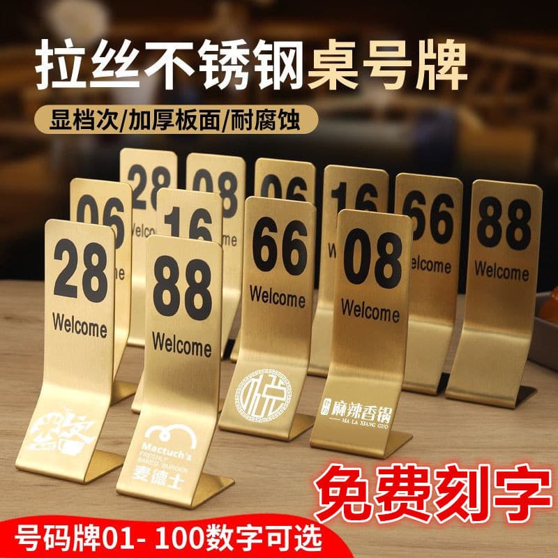 Stainless Steel Table Number Stand, Double-Sided Vertical Number Plate for Restaurant, Hotel Dining Tables, and Seat Markers