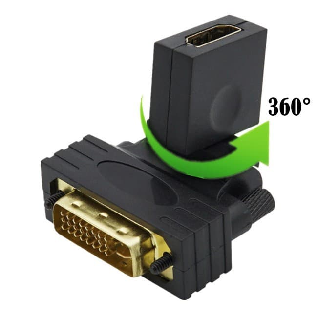 DVI 24+1 Male to HDMI Female Adapter, Right-Angle Rotatable HDMI Converter, DVI Male to Rotatable HDMI Female