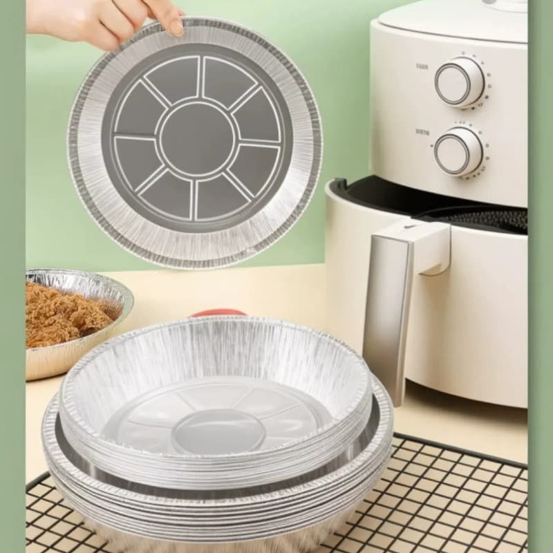 Household Air Fryer Aluminum Foil Pans, Oven Foil Trays, BBQ Grill Bottom Support Bowls, Pizza Foil Dishes