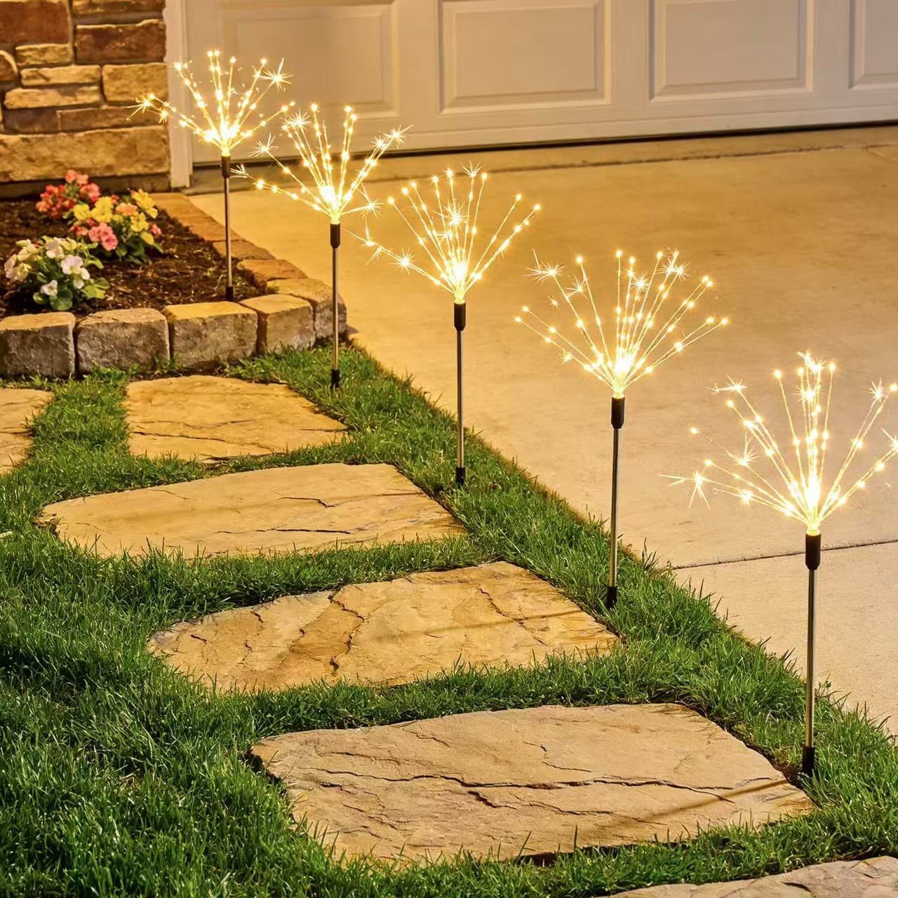 Solar Ground Insert Firework LED Dandelion String Light Outdoor Christmas Garden Lawn Decoration Lamp
