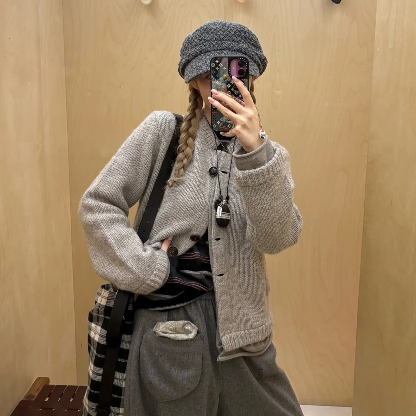 25 Autumn/Winter New Arrival Retro Fake Two-Piece Ribbed Sweater Knit Round Neck Cardigan Women's Long-Sleeve Jacket Top Grey