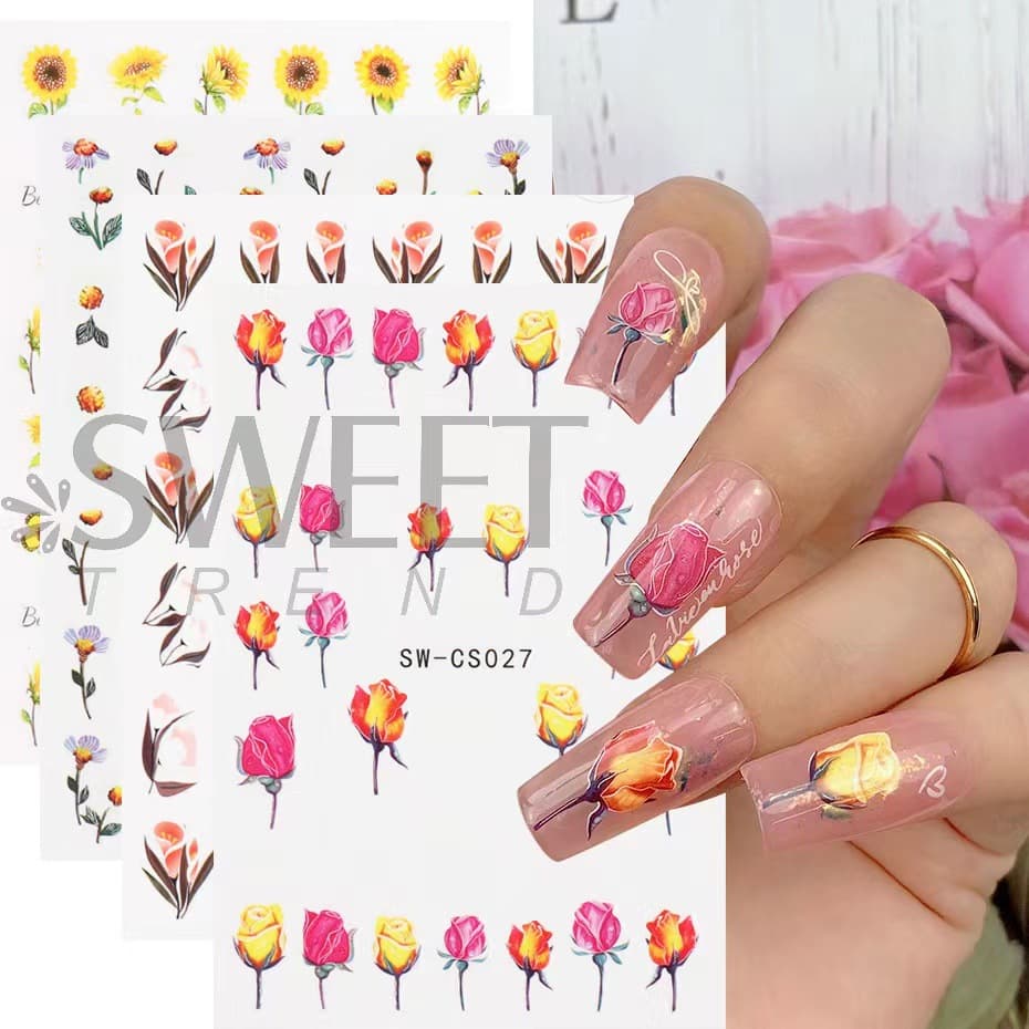 Nail Art Stickers Wholesale Ins Trending Tulip Sunflower Fruit Flower Nail Decals