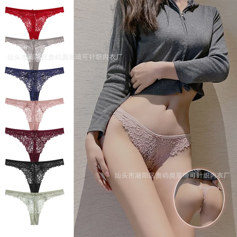 Low-Waist Sexy Lace Women's Underwear T-String Panties Pure Desire European And American Style Knitted Seamless Nylon Cotton Lined
