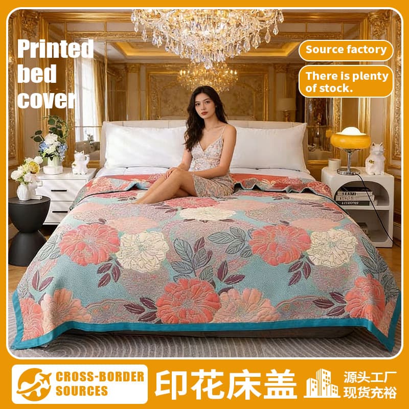 Cross-border printed double bed cover new four-season gauze blanket, can be used as a cover or bed sheet, suitable for tatami beds