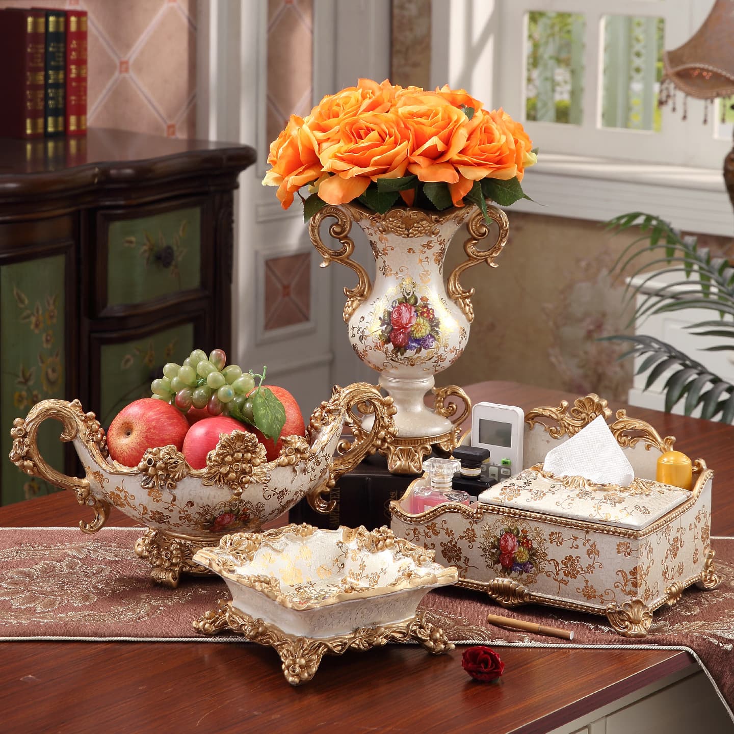 European multifunctional tissue box household retro luxury ornaments living room remote control storage box napkin box paper box