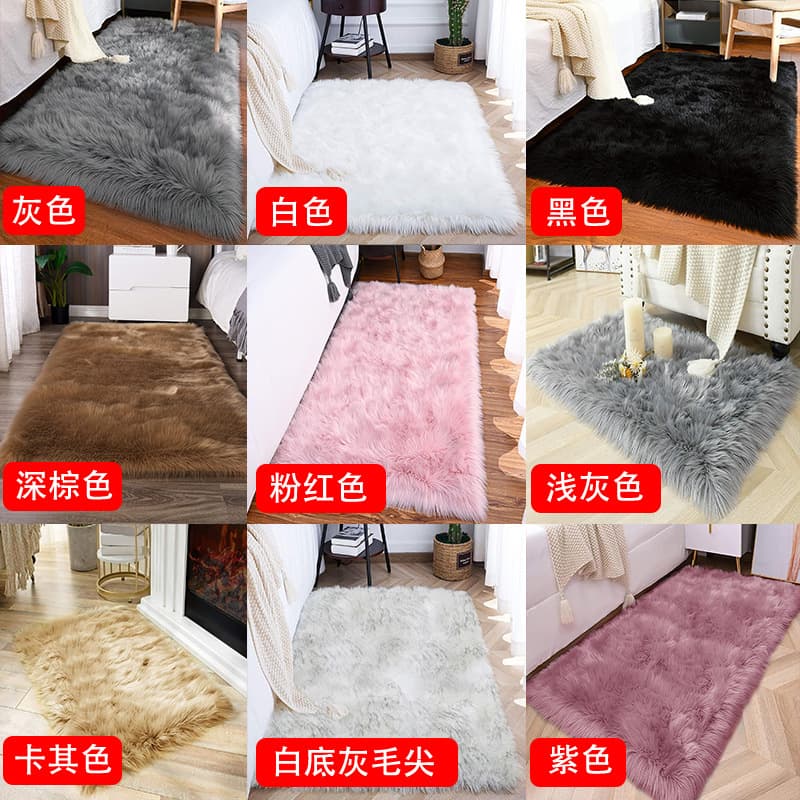 Modern Minimalist Solid Color Long Pile Bedroom Carpet Nordic Style Square Shaggy Rug Acrylic Fiber Hand Washable Home Decor