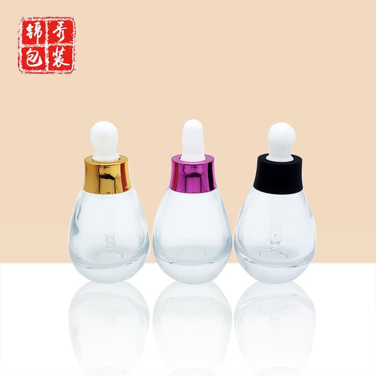 Jinxiu Packaging 30ml Small Light Bulb Serum Bottle, Dropper Bottle for Essence, Essential Oil Glass Cosmetic Bottle