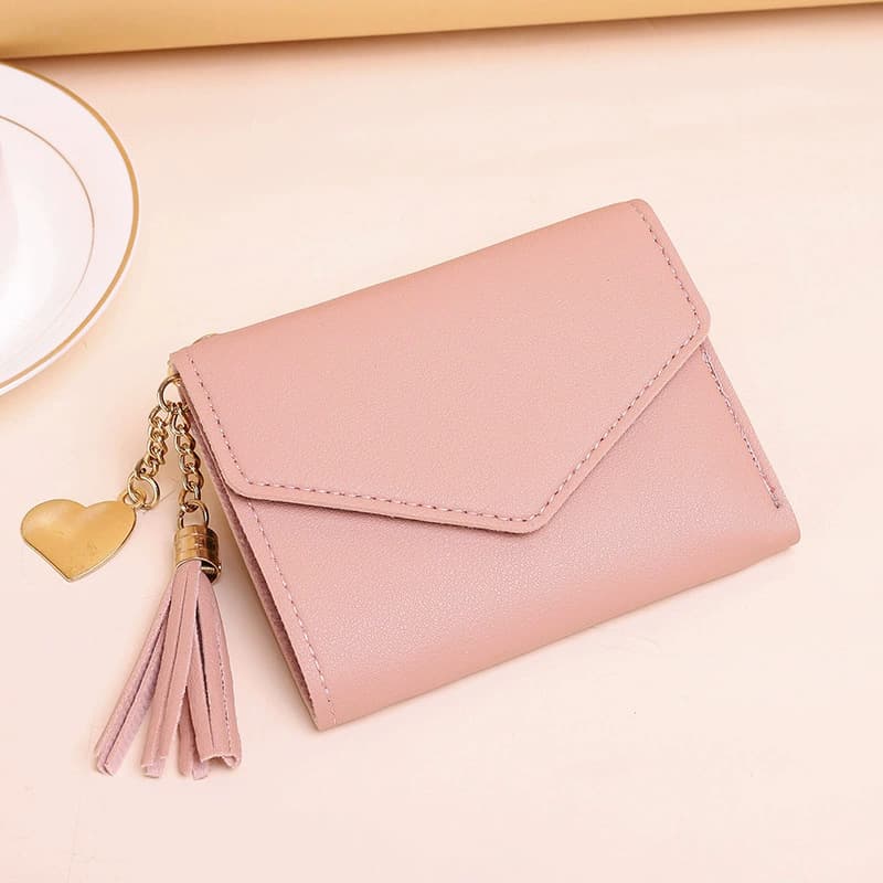 Cross-border Hot Women's Short Wallet, Solid Color Tassel Card Holder, Cute Student Thin Billfold Coin Purse Wallet