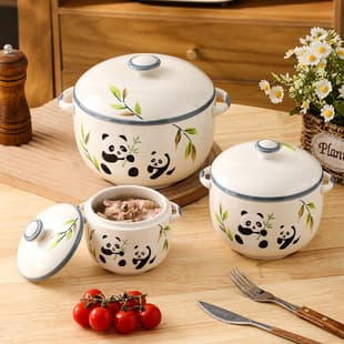 Panda Food-Grade Bird's Nest Steamed Egg Bowl Clay Pot Double-Boiler Steaming Cup Home Steaming Vessel Ceramic Pot for Baby Food
