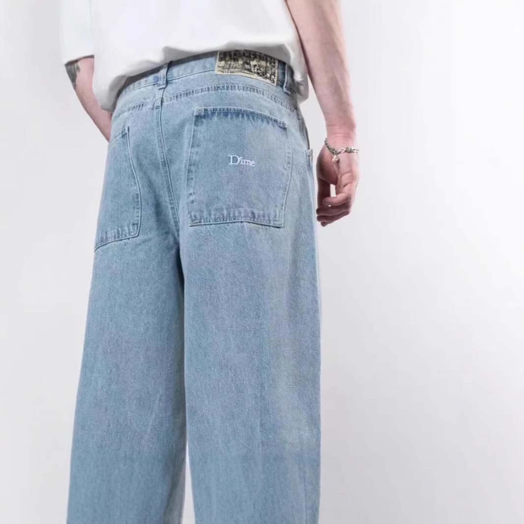Dime BAGGY Straight-Leg Loose Fit Pure Cotton Denim Shorts with Embroidery - Skateboard Streetwear Brand