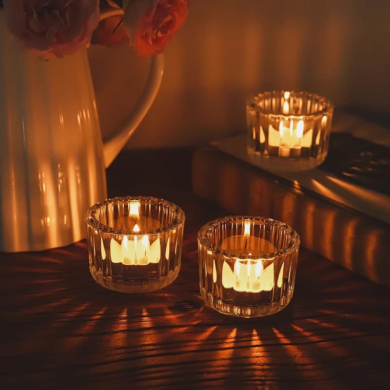 Vertical Ribbed Glass Candle Holder Birthday Declaration Container Decoration Thickened Mini Small Candle Cup Aromatherapy Glass Bottle