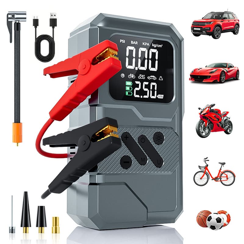Car starting emergency power supply car air pump integrated motorcycle battery emergency ignition starter with power bank