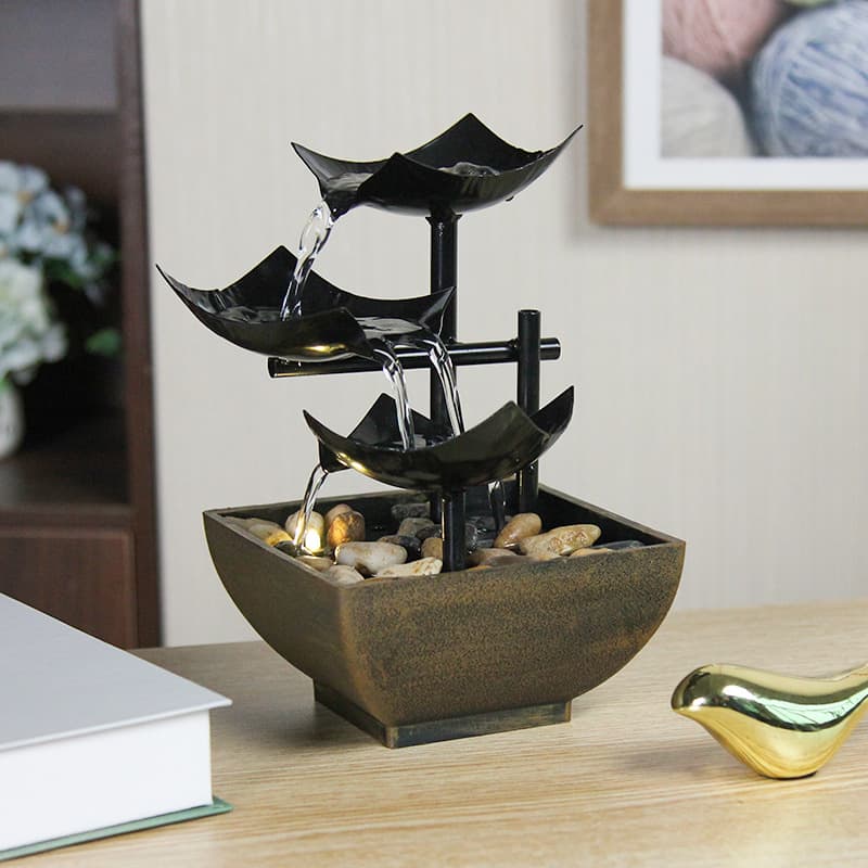 Modern Simplicity Iron Art Home Decor Waterfall Fountain Desktop Water Feature TV Cabinet Decorative Wealth Attracting Feng Shui Ornament