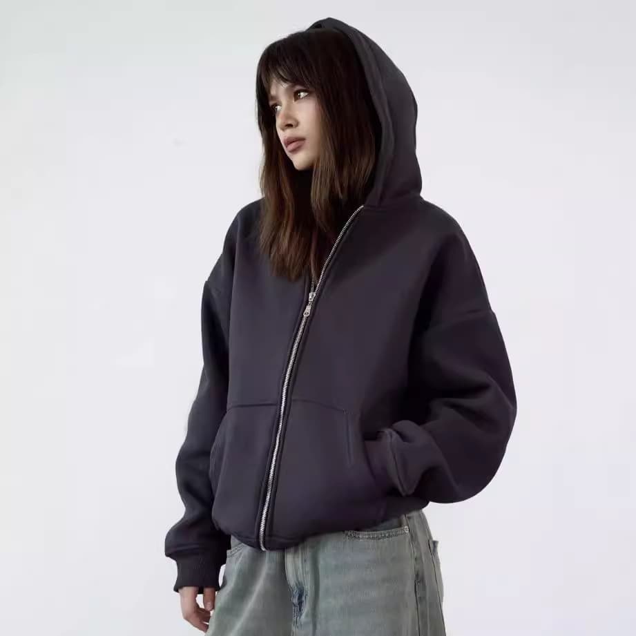 Dark Athletic Hoodie Women Gothic Couple Harajuku Oversized Zip-Up Blank Sweatshirt