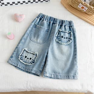 Girls' Denim Shorts Summer New Children's Casual Five-Point Mid-Length Shorts Embroidered Denim Shorts