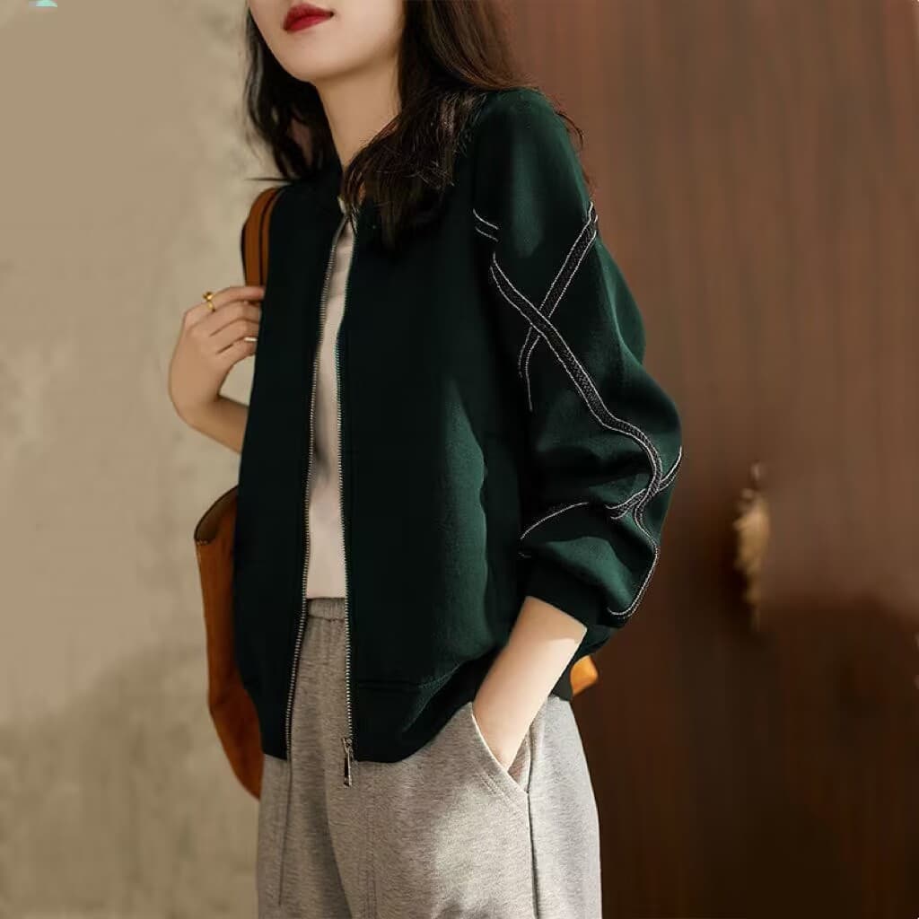 Black Baseball Jacket Hong Kong Style Women's Outerwear plus Size Slimming Spring Zipper Coat Comfortable Casual Korean Style
