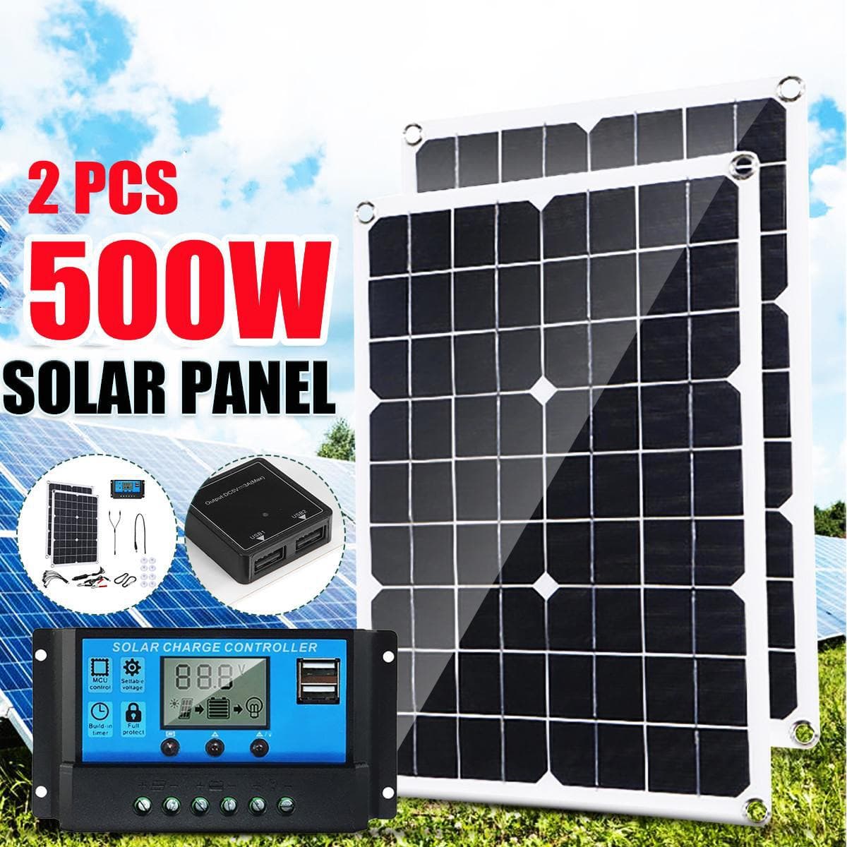 Cross-border Exclusive 40W Solar Set Dual Photovoltaic Panels with Controller Component Emergency Charger Power Generation Panel