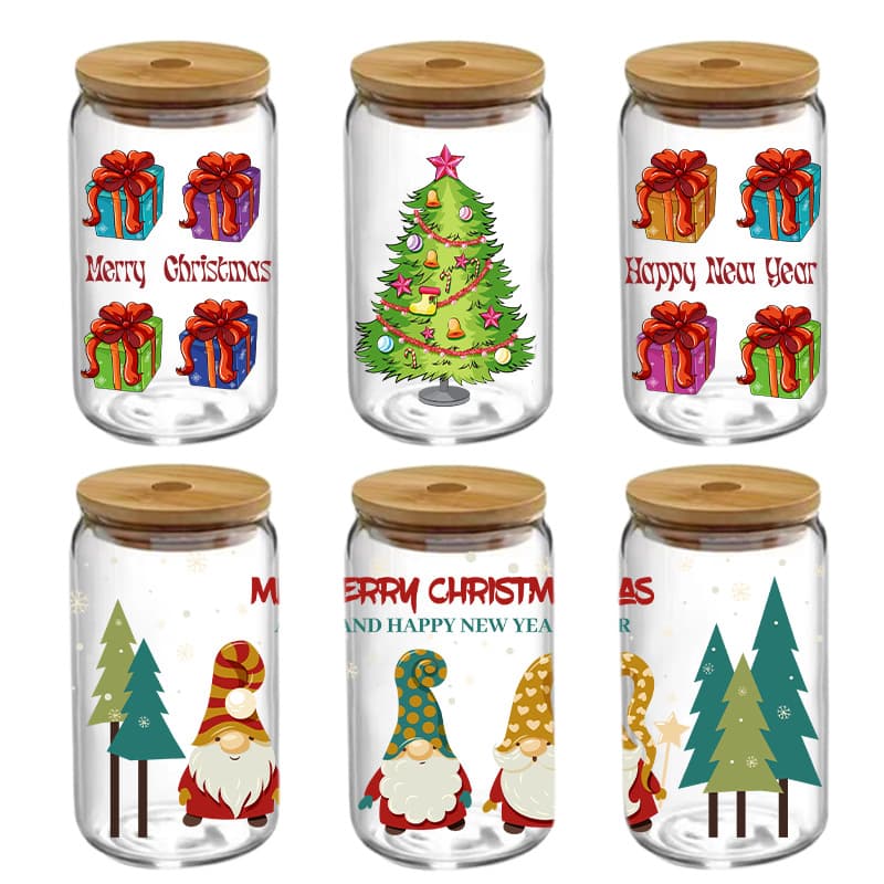 Cross-border Christmas crystal stickers uv dtf 16oz transfer stickers logo stickers tear-off film leaving words glass stickers