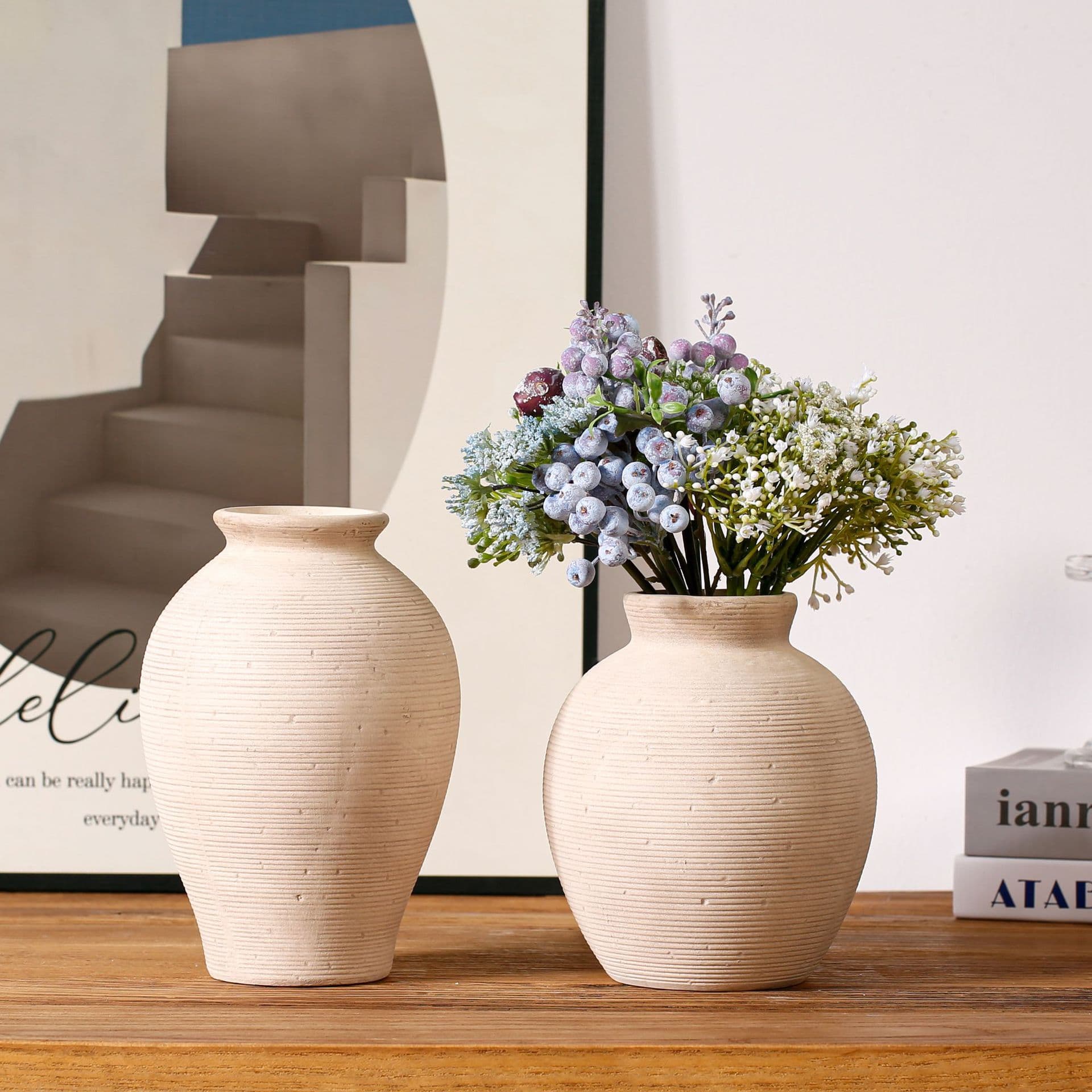 Pastoral style ceramic vase simple flower vessel high-end retro textured ornaments ins home living room ornaments