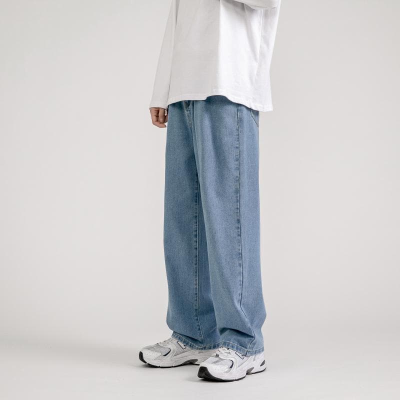 Men's Jeans Hong Kong Style Spring New Trend Straight Loose Korean Version Ins Fashion Wide Leg Drooping Floor-Length Pants