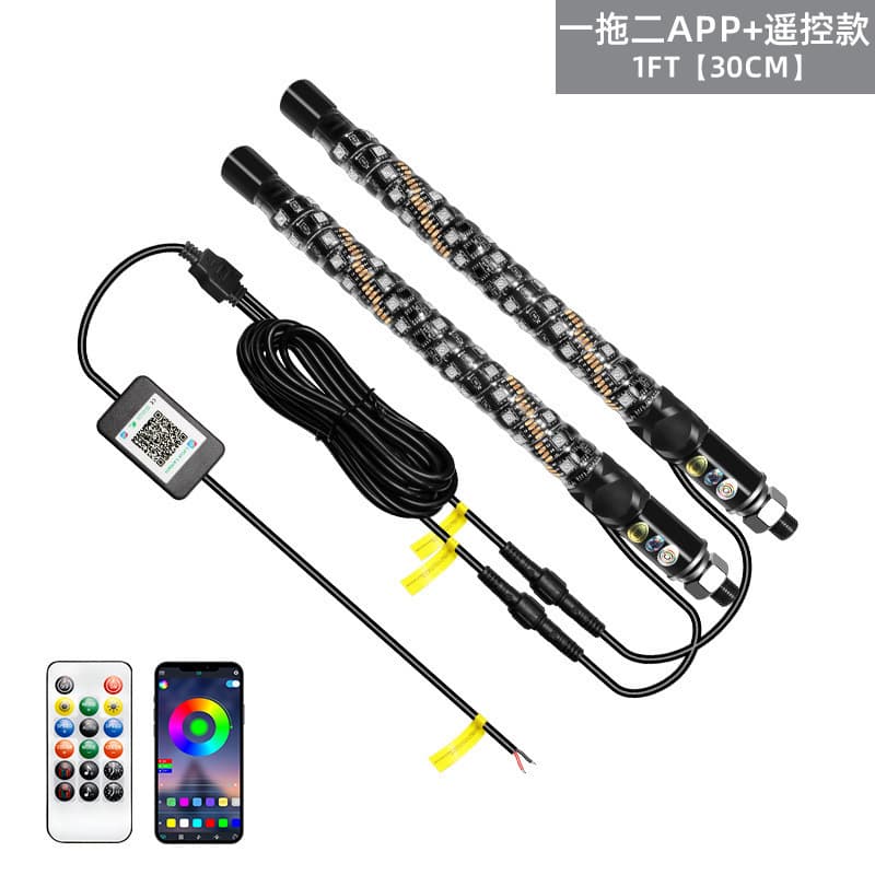 Cross-border Mini Colorful LED Flag Pole Light APP Remote Dual Control Off-road Vehicle Beach Buggy Modified Running Flag Light