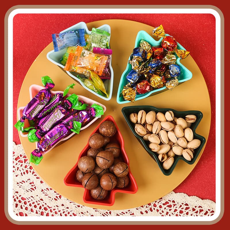 Cross-border Hot Seller/Base Groove Design 5-Compartment Living Room Fruit Bowl 8-Compartment with Reindeer Decoration Christmas Tree Fruit Plate