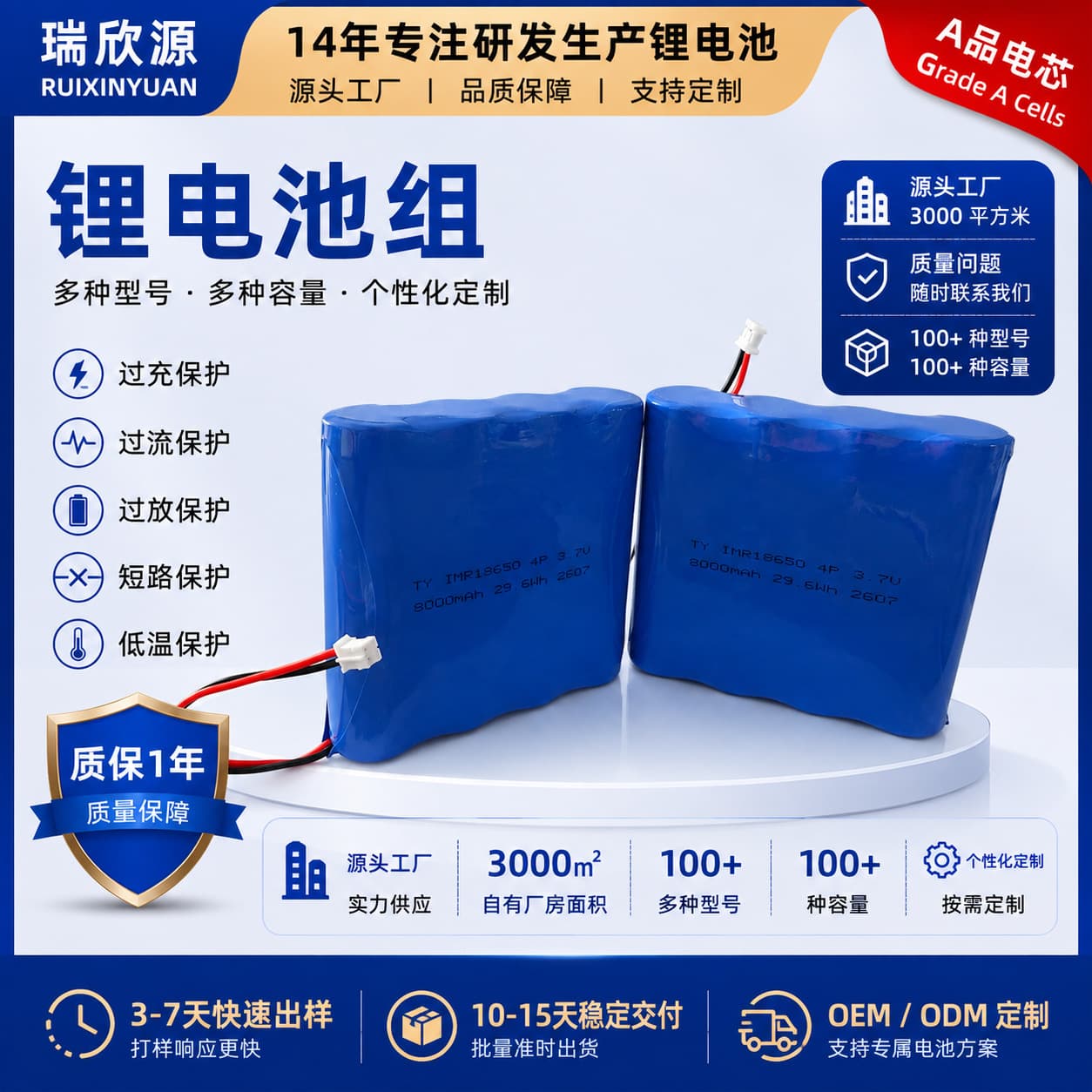 18650 Lithium Battery Pack for Camping Lights, Air Pumps, Fans, Printers, Coding Machines, Power Tools - 18650 Lithium Battery