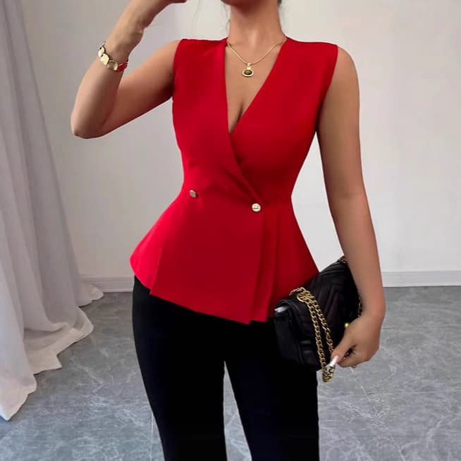 European and American cross-border solid color fashionable elegant sexy red vest