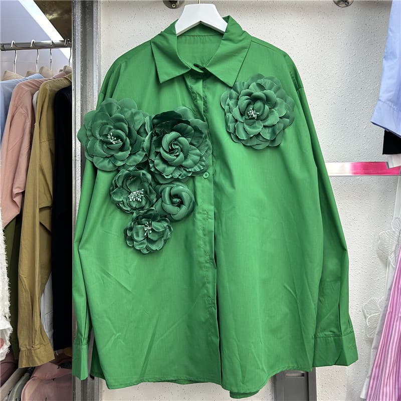 Lotus Leaf Collar Long Sleeve Spring and Autumn Solid Color Loose New Fashion South Korea Dongdaemun Women's Top