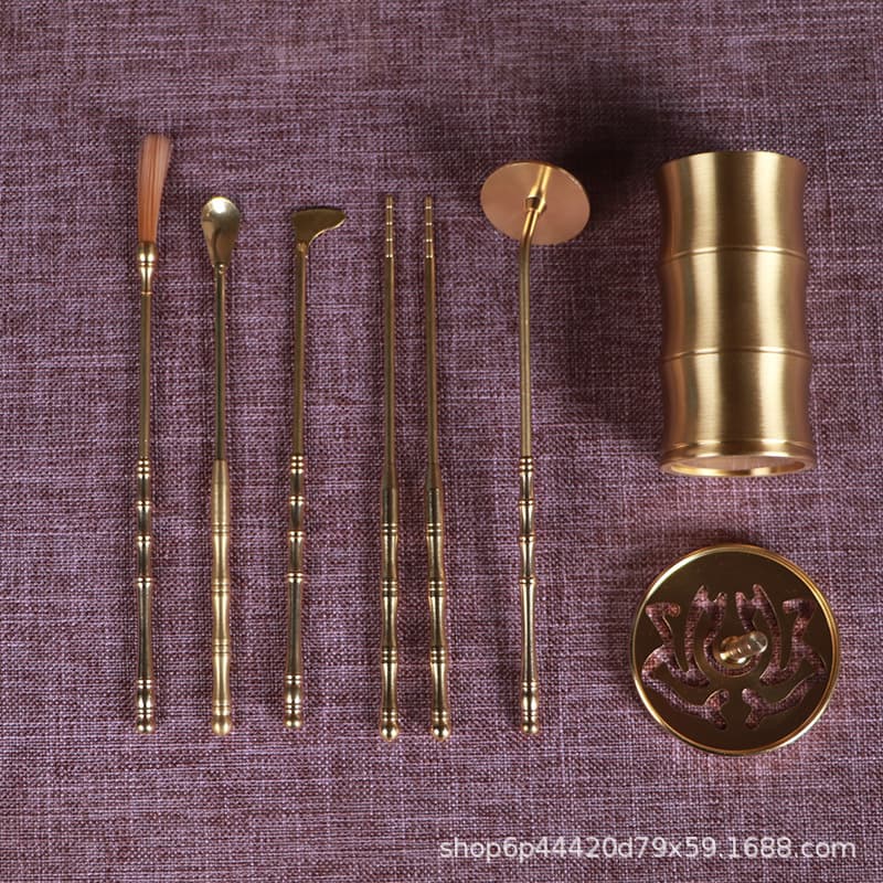 Incense Seal Making Tools Set with Brass Spoon, Shovel, Chopsticks, Ash Press, Brush, Mold, and Imprint for Incense Burning and Heat Isolation
