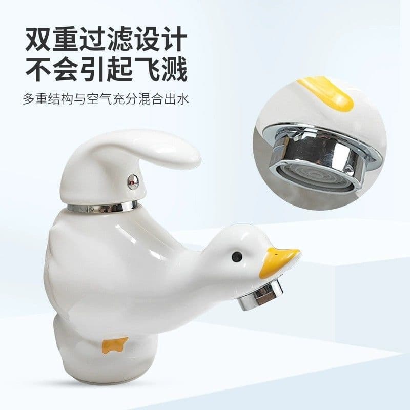 Kindergarten Cartoon Cute Ceramic Fighting Ducks Colorful Children's Wash Basin with Hot and Cold Water Faucet