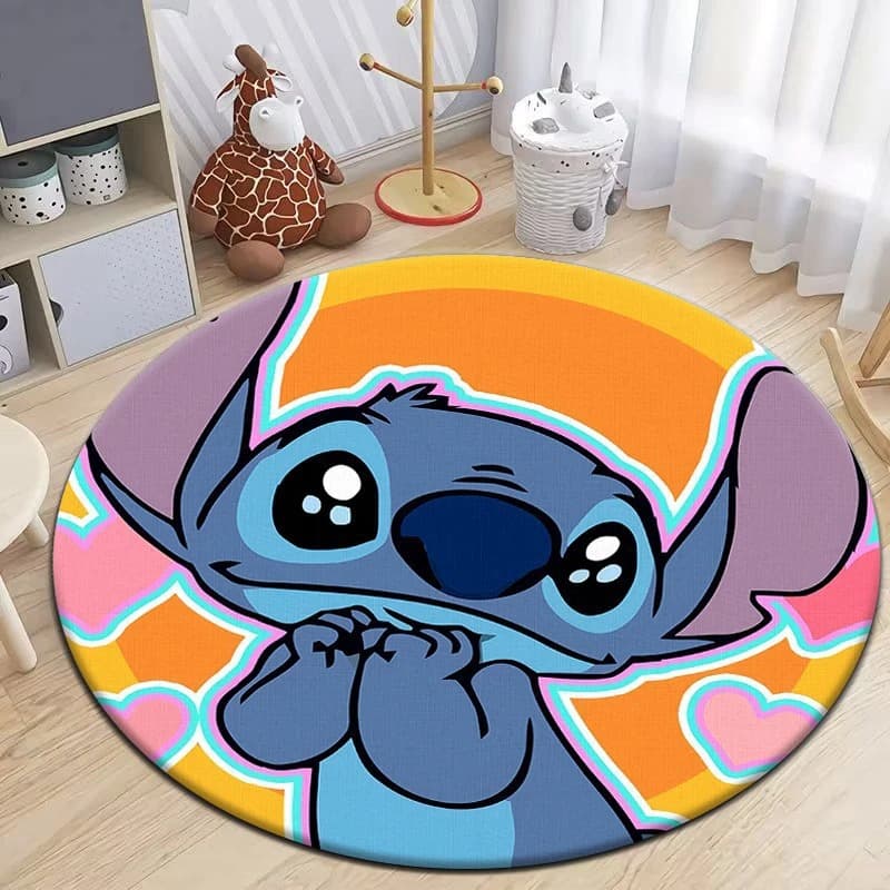 Cute Cartoon Stitch Round Carpet Living Room Sofa Decorative Blanket Coffee Table Mat Bedroom Bedside Rug Cross-Border Hot Selling