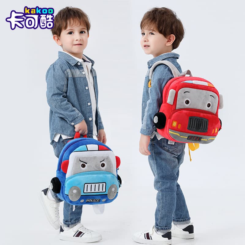 Kindergarten schoolbag cartoon car plush backpack 2-4 years old children's cute backpack can be customized with printed LOGO