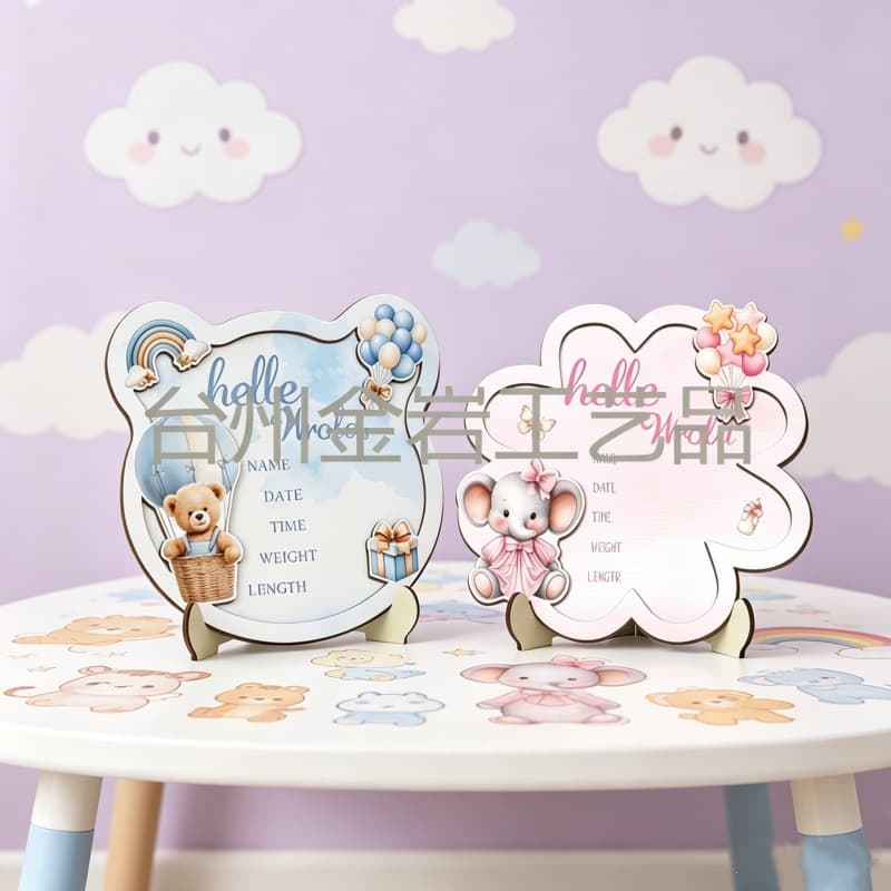 Cross-border wooden ornaments baby birth announcement board newborn commemorative milestone wooden sign 2D flat welcome sign