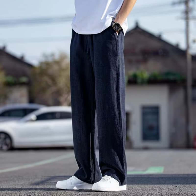 Cotton and linen pants, summer thin long pants for men, solid color casual pants, Japanese loose straight pants for men