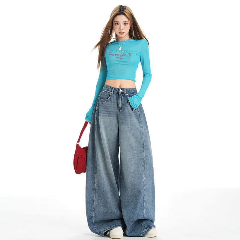 Wide-Leg Jeans for Women 2026 Spring/Summer New Lazy Style High-Waist Loose Slimming Denim Long Pants (In Stock, Main Push)