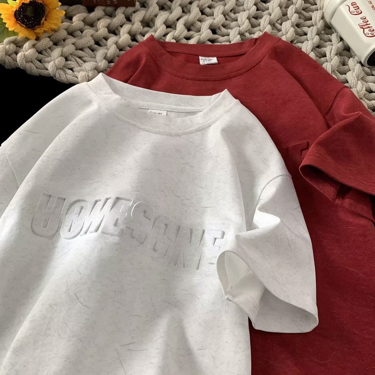 Summer Short Sleeve Men's Loose Fit Printed T-Shirt Youth Korean Street Style Half Sleeve Top American Style Tee