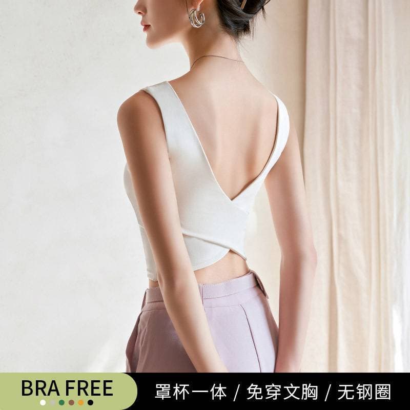 Cross Beauty Back Underwear Women's 2024 New Bra One-piece Camisole White Anti-light Top with Chest Pad