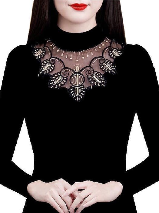(Milk Silk Fleece) Lace Base Layer Long Sleeve 2025 Autumn/Winter Plus Size Hollow Out Fashionable Versatile Top