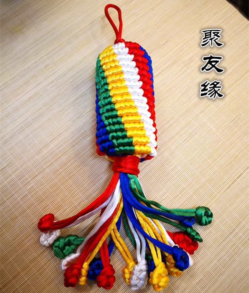 Tibetan hand-woven prayer wheel eternal knot hanging ornament, auspicious knot car hanging for peace.