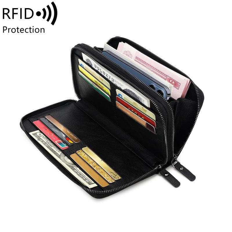2026 New RFID Anti-Skimming Men's Wallet Multifunctional Business Clutch Large Capacity Double Zipper Long Wallet