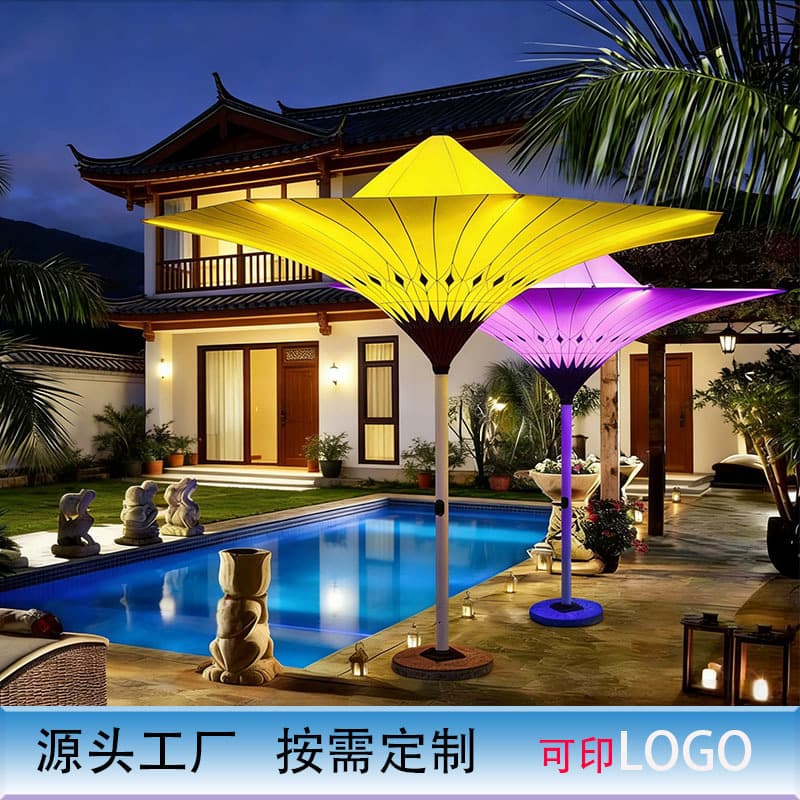 New Outdoor Umbrella Flower Umbrella Electric with Light 4m Large Landscape Umbrella Hotel Pool Decoration Customizable