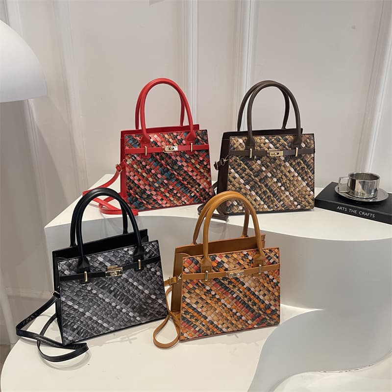 2026 Textured Woven Bag for Women, European and American Contrast Color Temperament Small Square Bag, Shoulder Bag, Large Capacity Commuter Crossbody Bag