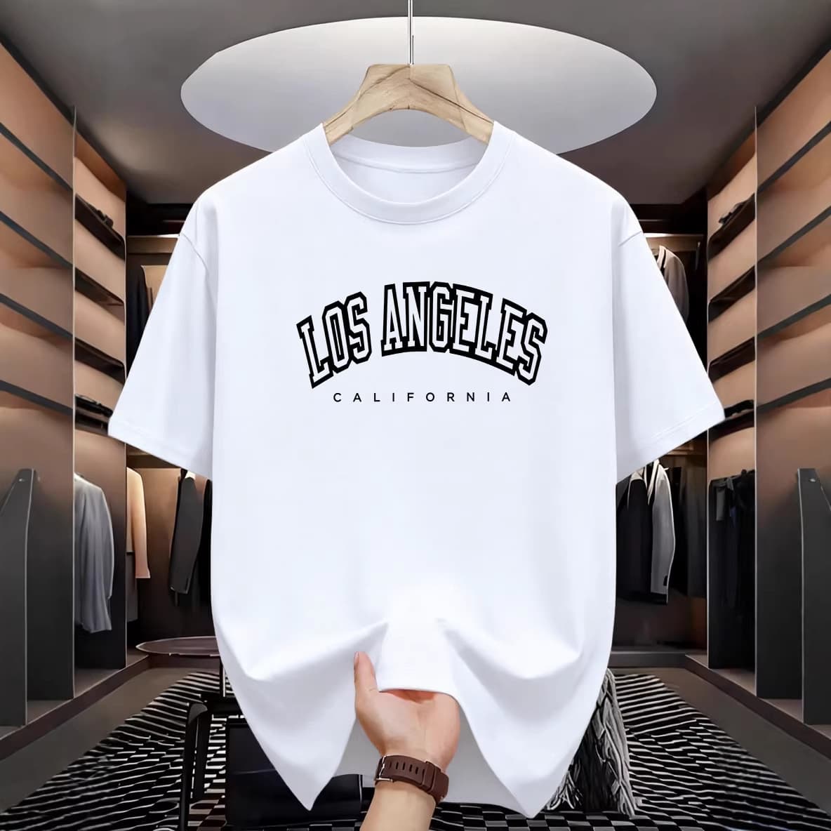 100% cotton men's summer T-shirt short-sleeved LOS pattern large size in stock printing trendy leisure foreign trade
