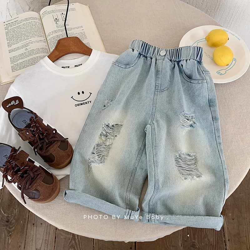 Spring Fashion Kids Jeans Boys Straight Leg Trousers Cotton Denim Pants Tear Style Versatile Long Trousers for Children